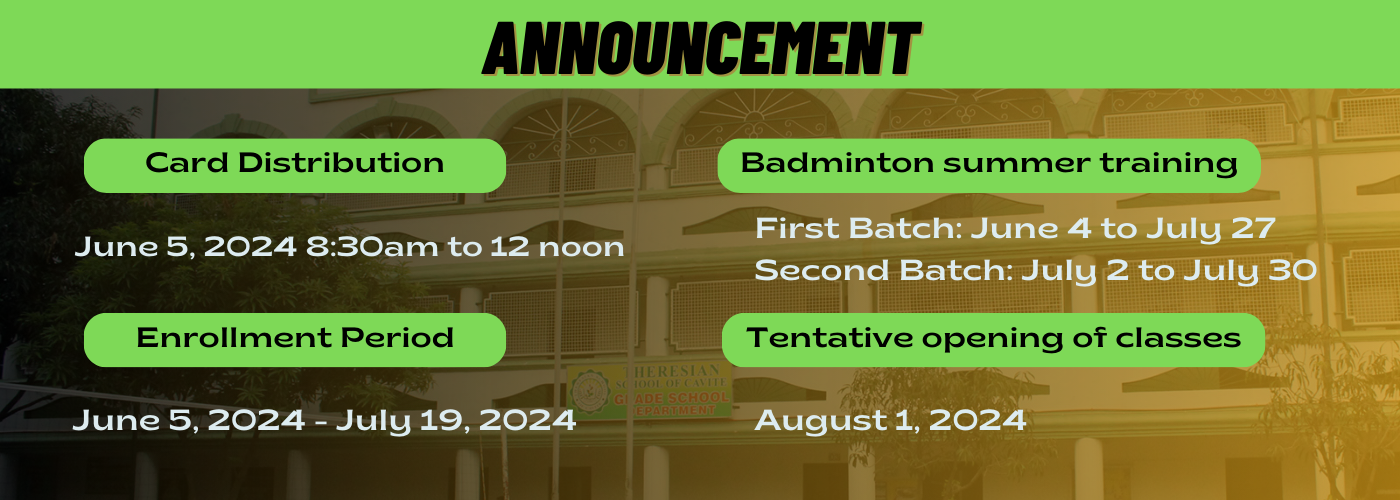 Theresian School of Cavite Enrollment Schedule for Summer 2024