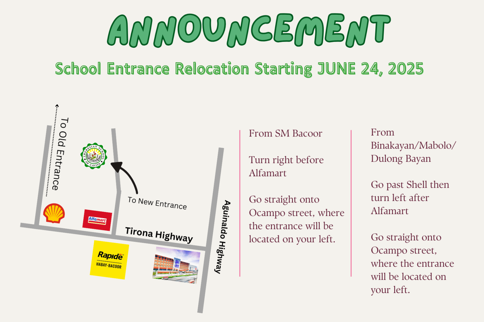 ANNOUNCEMENT: New Entrance starting JUNE 24